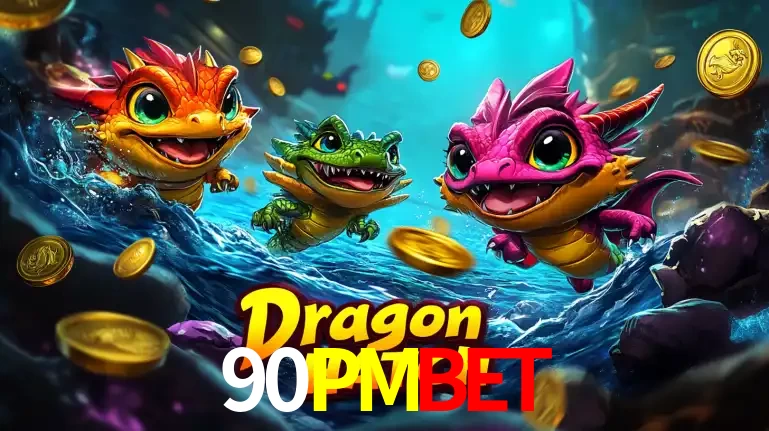 Arte promocional do jogo Dragon Hatch com três adoráveis dragões bebês nadando entre moedas de ouro, um dos slots mais divertidos para jogar no cassino 90PMBET.